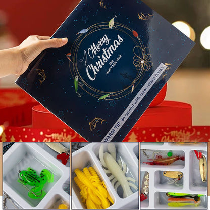 2025 Fishing Advent 24 Days of Christmas Countdown Calendar with Fishing Lures Portable Baits Tackle Gear for Men Adult Teen