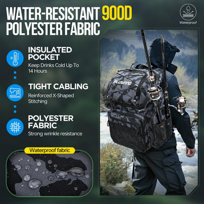Fishing Backpack with Rod Holders & Cooler, 45L Large Water-Resistan