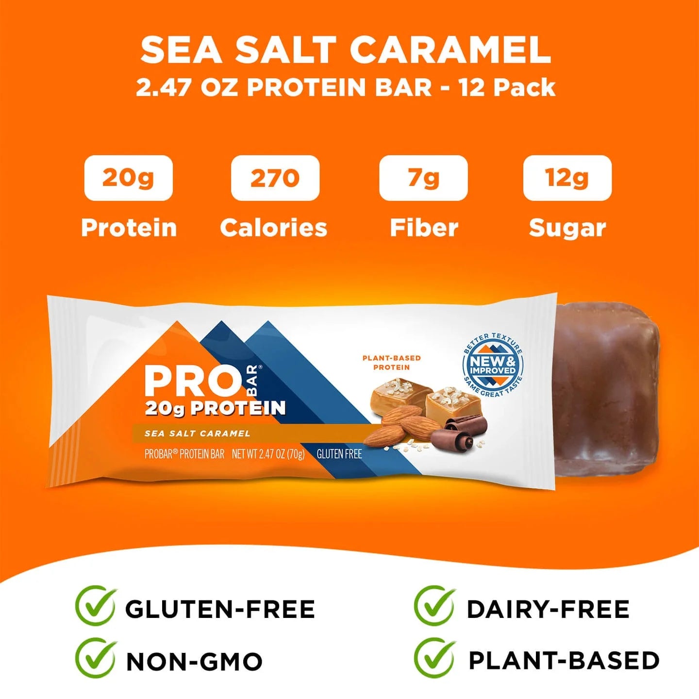 - PROTEIN Bar, Sea Salt Caramel, 20G Plant-Based Protein, 12 Count
