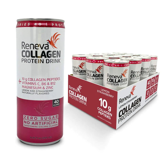 Reneva Collagen Protein Drink - 10g Collagen Peptides Electrolytes B-Vitamins Zinc and Zero Sugar (Lemon Stawberry)