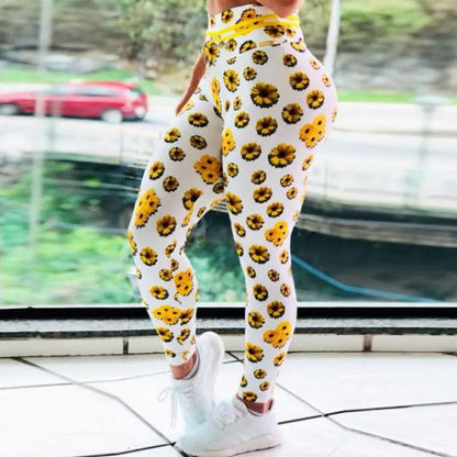 3D Chrysanthemum Digital Print Hip-Lift Pants