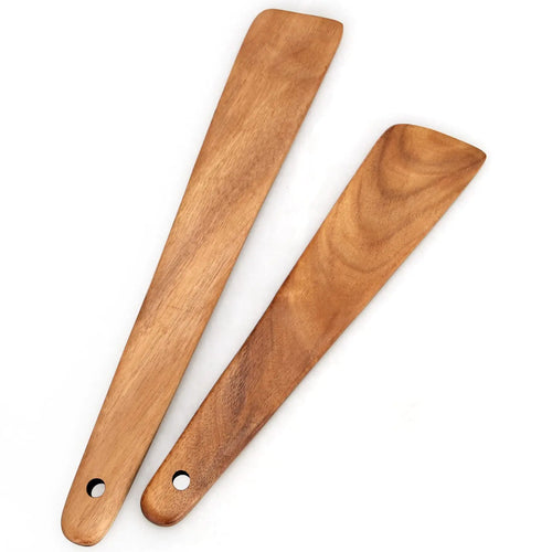 2 Pcs Teak Wooden Spatula Set Flat Kitchen Turner Spatula Best Wood Spatula for Cooking Baking Spatula Non Stick Kitchen Utensils Stirring Scraper Sourdough Spatula Egg Flipper Spatula Spurtle Spatula