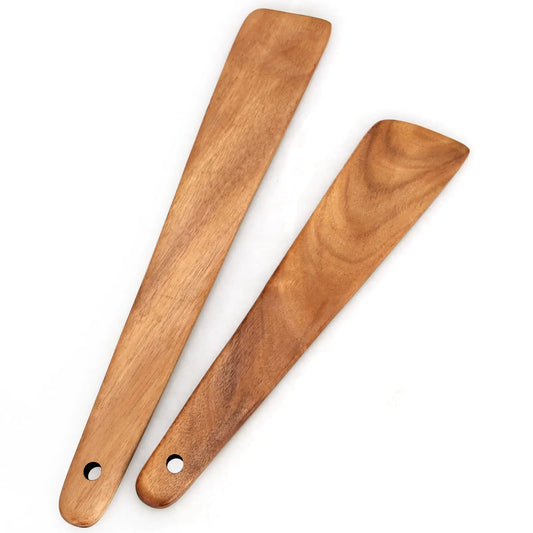2 Pcs Teak Wooden Spatula Set Flat Kitchen Turner Spatula Best Wood Spatula for Cooking Baking Spatula Non Stick Kitchen Utensils Stirring Scraper Sourdough Spatula Egg Flipper Spatula Spurtle Spatula