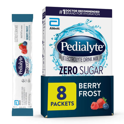 Pedialyte Electrolyte Drink Mix Zero Sugar Berry Frost 8 Single-Serving Powder Packets