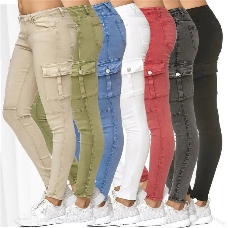 Women's Skinny Pants with 3D Side Pockets