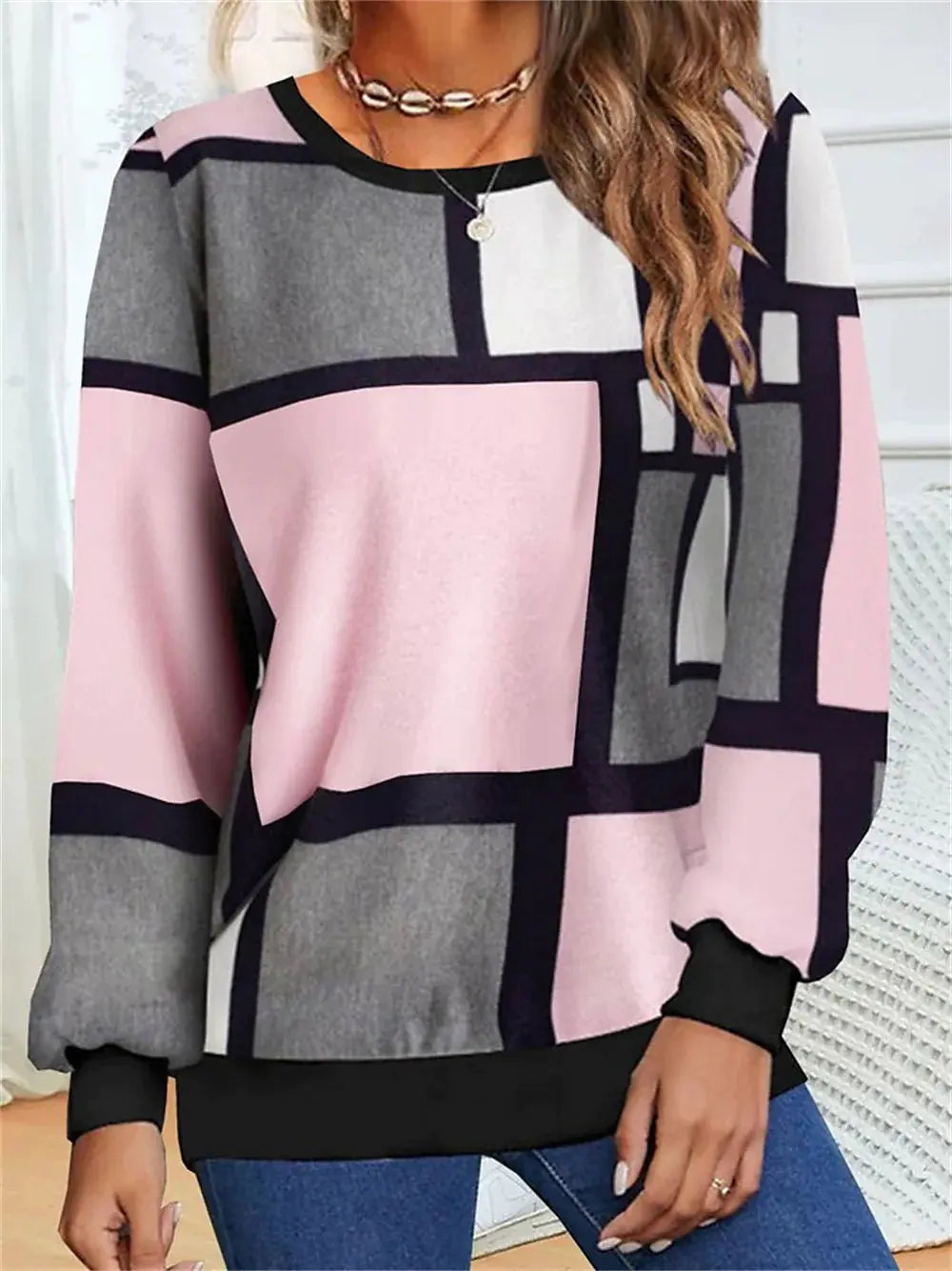 Casual 3D Printed Geometric Long Sleeve Sweater