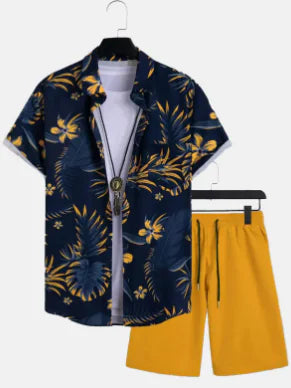 Men's 3D Print Beach Shirt & Shorts Set