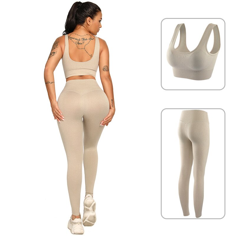Ribbing Seamless Yoga Sets Fitness Sports Set Tank Crop Top Pants Tracksuit For Women Push Up Work Out Gym  Sportswear Outfits