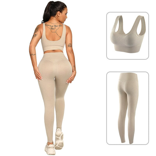 Ribbing Seamless Yoga Sets Fitness Sports Set Tank Crop Top Pants Tracksuit For Women Push Up Work Out Gym  Sportswear Outfits