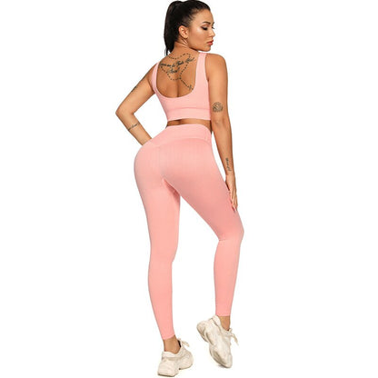 Ribbing Seamless Yoga Sets Fitness Sports Set Tank Crop Top Pants Tracksuit For Women Push Up Work Out Gym  Sportswear Outfits