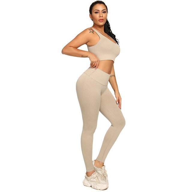 Ribbing Seamless Yoga Sets Fitness Sports Set Tank Crop Top Pants Tracksuit For Women Push Up Work Out Gym  Sportswear Outfits
