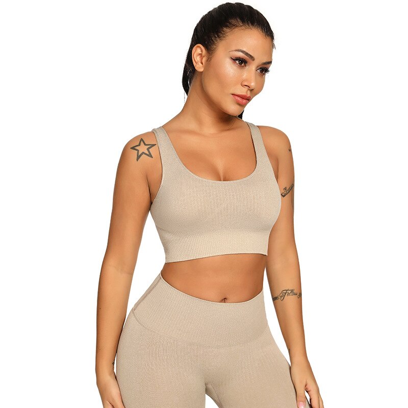 Ribbing Seamless Yoga Sets Fitness Sports Set Tank Crop Top Pants Tracksuit For Women Push Up Work Out Gym  Sportswear Outfits