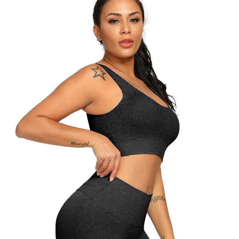 Ribbing Seamless Yoga Sets Fitness Sports Set Tank Crop Top Pants Tracksuit For Women Push Up Work Out Gym  Sportswear Outfits