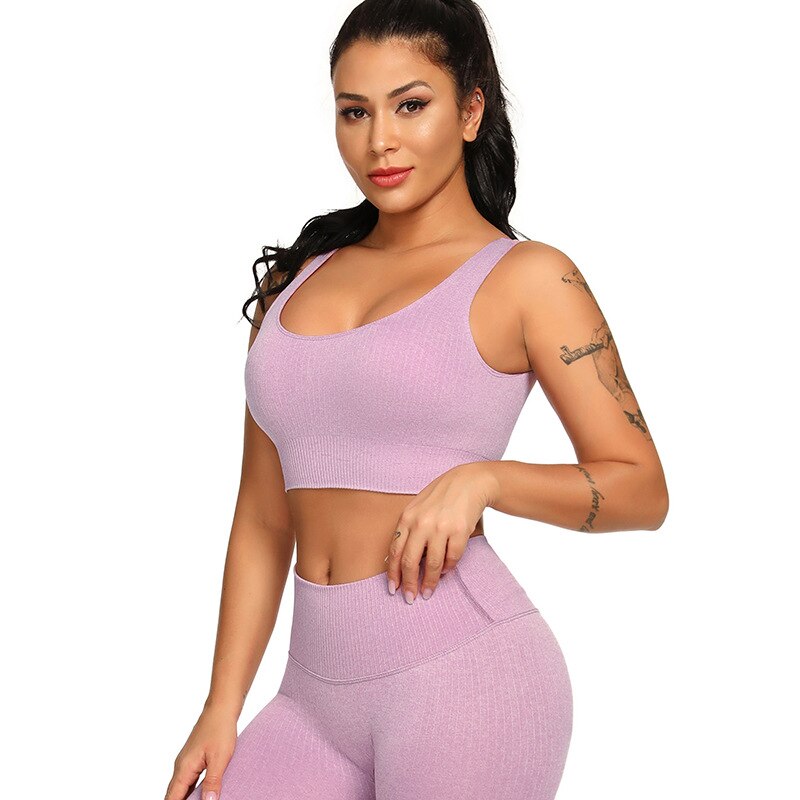 Ribbing Seamless Yoga Sets Fitness Sports Set Tank Crop Top Pants Tracksuit For Women Push Up Work Out Gym  Sportswear Outfits