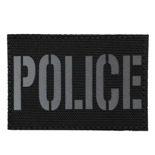 uuKen Police Patch Reflective Laser Cut Black 3"×2" with Hook and Loop for Hat Cap Vest Clothing Back Panel (RF BlackXS 3"×2")