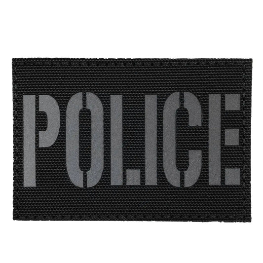 uuKen Police Patch Reflective Laser Cut Black 3"×2" with Hook and Loop for Hat Cap Vest Clothing Back Panel (RF BlackXS 3"×2")