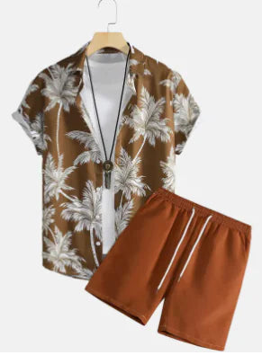 Men's 3D Print Beach Shirt & Shorts Set