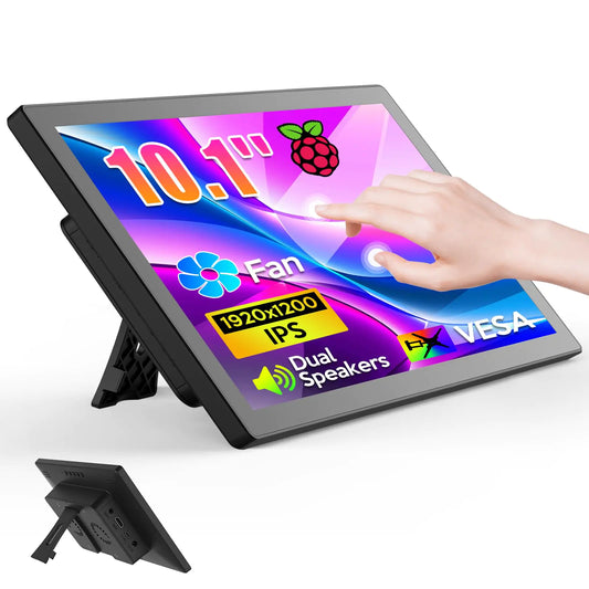 XBONFIRE 10.1 Inch Touchscreen Monitor - 1920x1200 HDMI Touch Screen Monitor 16:10 IPS Rpi Screen Display for Pi 5/4/3/2/Zero/B/B+ Win11/10/8/7 W/VESASpeakerFanStand Free Driver